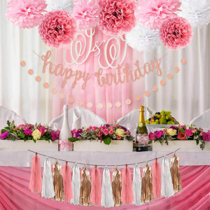 OuMuaMua Pink Rose Gold Birthday Party Decorations...