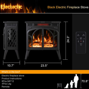 24Inch Electric Fireplace Stove , Free-Standing In...