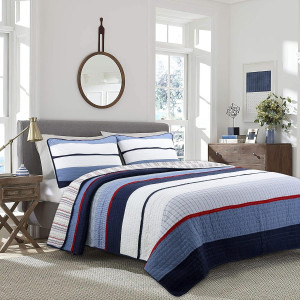 Cozy Line Home Fashions Navy Blue Red Striped Boy...