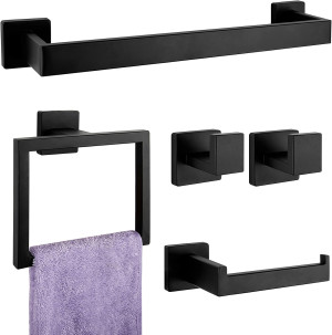 5-Pieces Matte Black Bathroom Hardware Accessories...