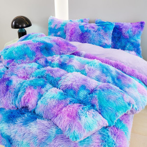 SUCSES Blue Purple Fluffy Twin Bedding Sets for Gi...