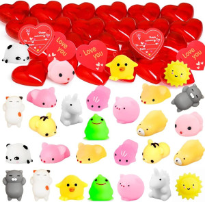 28 Packs Valentine Mochi Squishies Toys and Heart Shaped Cases for Valentines Day Set, Valentine Exchange Gift for Kids, Cute Stress Relief Toys for Classroom Gift Exchange Prize Supplies