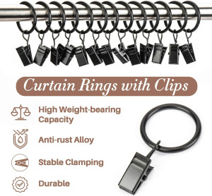 50PCS Curtain Rings with Clips - Curtain Clips Bla...
