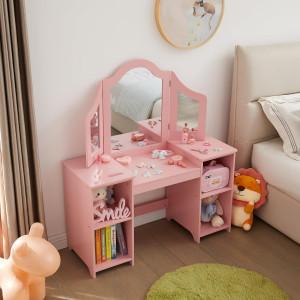 2 in 1 Kids Vanity, Princess Makeup Table with Ope...