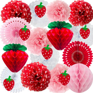 ANSOMO Strawberry Party Decorations Red Pink White...