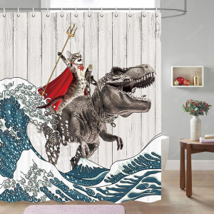 Funny Cat Shower Curtain, Cool Cat Dinosaur Japane...