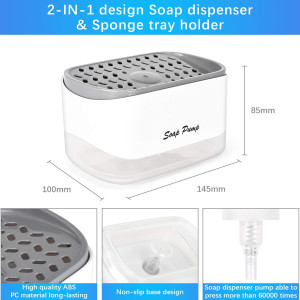 Kitchen Dish Soap Dispenser with Sponge Holder, 2-...