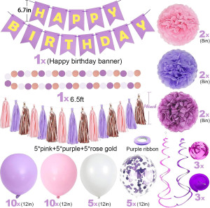 Purple Pink Birthday Party Decorations for Women G...