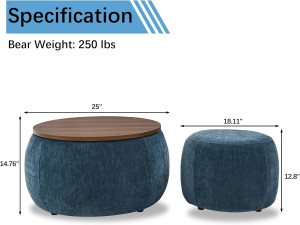 2-Piece Set Round Chenille Storage Ottoman, Equipp...