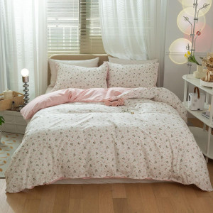AMWAN Pink Floral Duvet Cover Full Size Cotton Gar...
