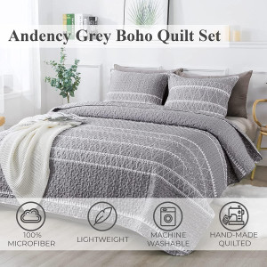 Andency Grey Quilt Set King (106x96 Inch), 3 Piece...
