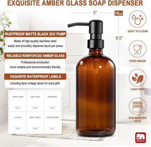 GMISUN Amber Glass Soap Dispenser, 2 Pack Bathroom...