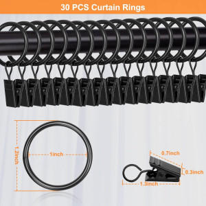 30 PCS 1-Inch Black Clips Curtain Ring for Curtain...