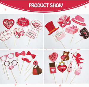 Valentines Day Photo Booth Props Kit, 28PCS Photog...
