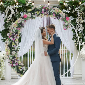 HEOMU 6.6FT Round Backdrop Stand Circle Balloon Ar...