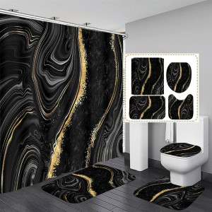 Nkzply 4 Pcs Black Marble Shower Curtain Sets with...