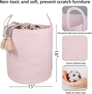 Cotton Rope Laundry Basket Hamper for Girls Kids B...