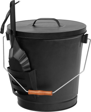 F2C Ash Bucket with Lid and Shovel 5.15 Gallon Lar...