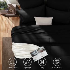 CozyLux Queen Comforter Set Black 7 Pieces Bed in...