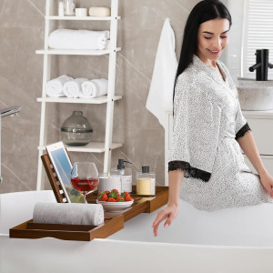 Teak Bathtub Tray, Bath Tray for Tub Bathroom Tabl...