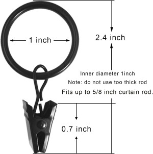 44 Pack Black Curtain Rings with Clips, Curtain Ho...