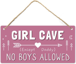 Girl Cave Sign, Decorations for Bedroom, 12″x6″ PV...