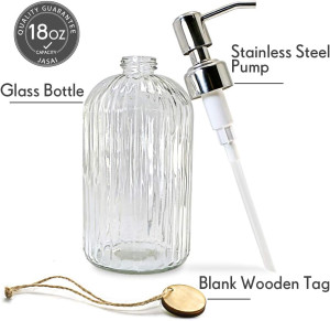 JASAI 18 Oz Clear Glass Soap Dispenser with Rust P...