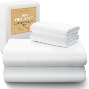 LANE LINEN 100% Organic Cotton Queen Sheet Set, 4P...