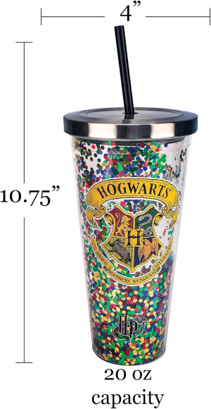 Spoontiques Hogwarts Glitter Cup w/Straw