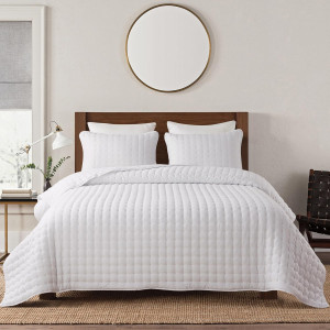 WDCOZY White King Size Quilt Bedding Sets with Pil...