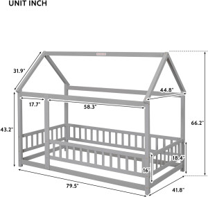 Bellemave Twin Size House Floor Bed,Wooden Montess...