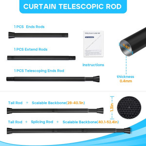 Black Spring Tension Curtain Rod 28-52 Inches, 7/8...