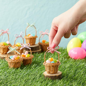 Juvale 24 Pack Rattan Mini Picnic Baskets with Han...