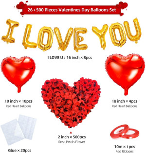 I Love You Balloons and Heart Balloons Kit with Ro...