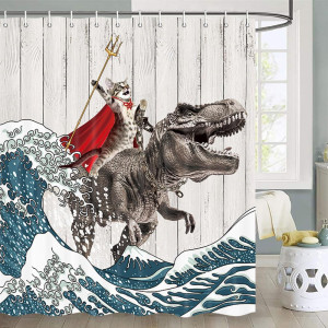 Funny Cat Shower Curtain, Cool Cat Dinosaur Japane...