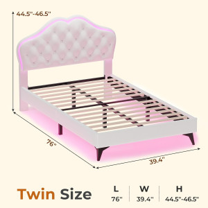 ADORNEVE Twin Bed Frame with RGB LED Lights, Princ...