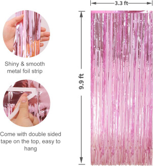 Crosize 2 Pack 3.3 x 9.9 ft Pink Foil Fringe Backd...