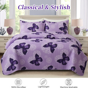 ARTALL 3-Piece Butterfly Printed Quilt Set Soft Mi...