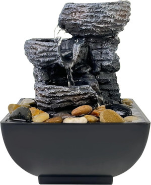 Tabletop Fountain Rock Waterfall Function with LED...