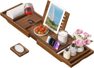 Teak Bathtub Tray, Bath Tray for Tub Bathroom Tabl...