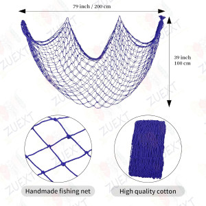 ZUEXT Dark Blue Decorative Fishing Net 80x40 Inch,...