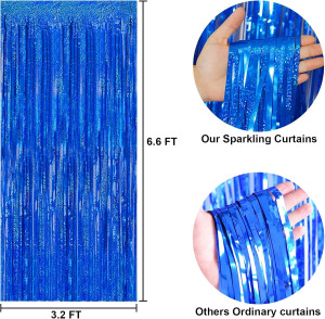 2 Packs 3.2ft x 6.6ft Royal Blue Metallic Tinsel F...