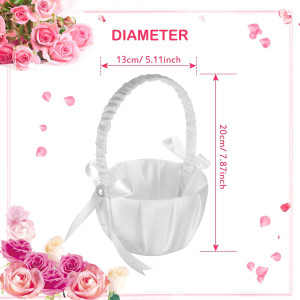 4PCS Wedding Flower Baskets, White Satin Bowknot F...