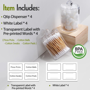 4 Pack Acrylic Qtip Holder Dispenser for Cotton Sw...