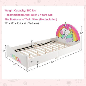 Costzon Twin Bed Frames for Kids, Wood Upholstered...
