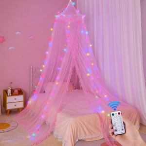 Unicorn Castle Bed Canopy for Girls with Remote Ti...