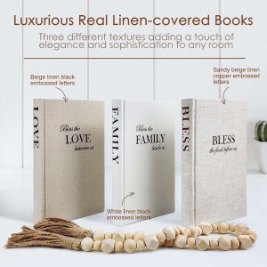 Linen Covered Decor Books 3 Pieces, Decorative Boo...