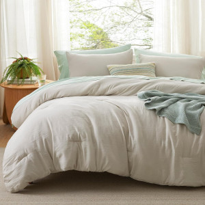 Bedsure King Size Comforter Set, Beige Soft Prewas...