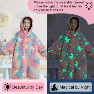 Glow in The Dark Unicorn Wearable Blanket Hoodie f...