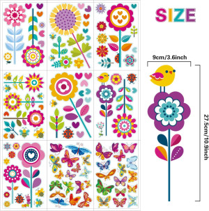 107PCS Spring Flowers Window Clings Butterfly Wind...